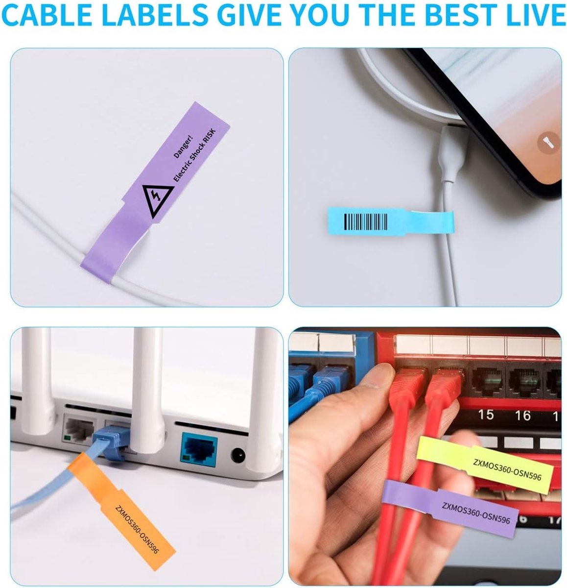 Cable Markers - 20 Pieces - Cable Labels - Cable Marking Labels - Self-Adhesive - Waterproof - Tear-Resistant - Oil-Resistant - Scratch-Resistant - Handwritten - 10 Colors