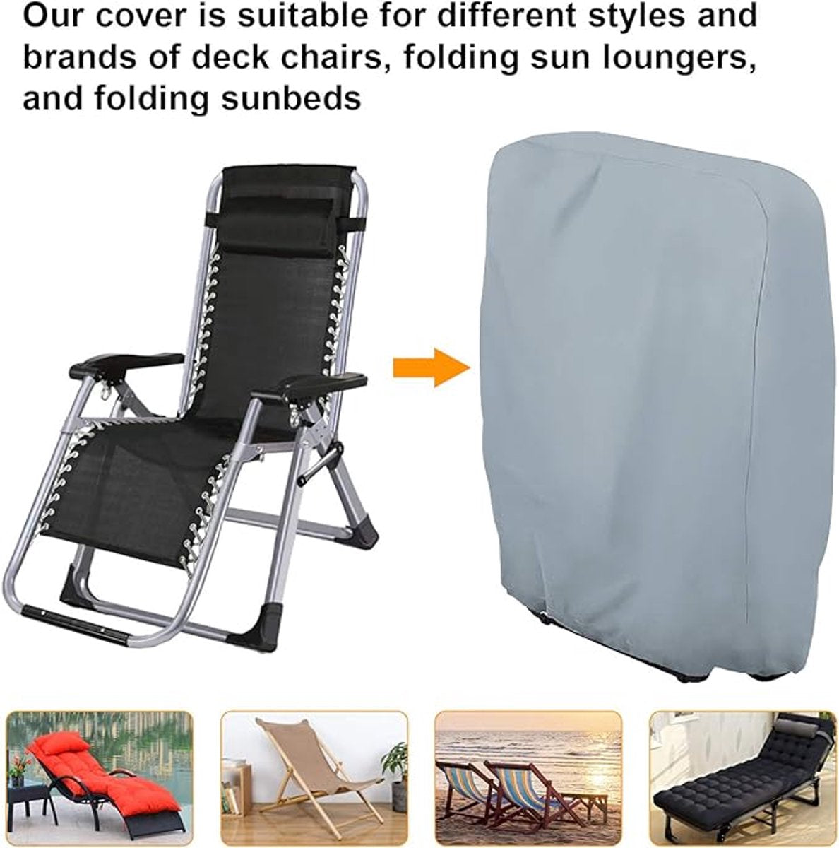 Waterproof Chair Cover - 2 Pieces - Garden Chair Cover - Protective Cover for Garden Furniture - Cover for Folding Chairs - Garden Furniture Cover - Garden Chair Cover - 71x20/34x110cm - For Outdoor Use in the Garden, Balcony or Terrace - Gray - 210D Oxfo