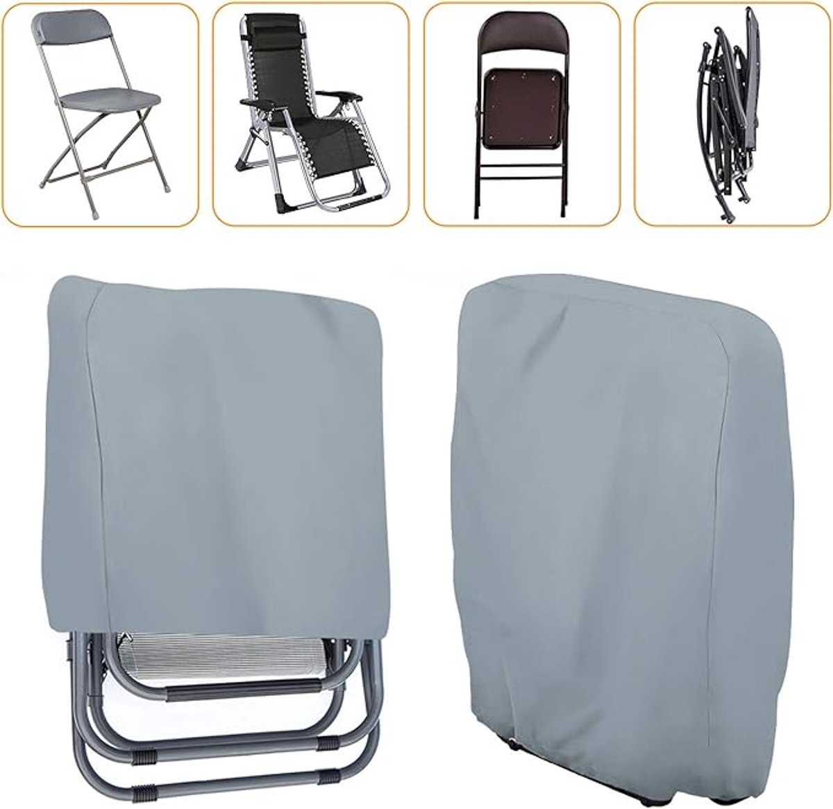 Waterproof Chair Cover - 2 Pieces - Garden Chair Cover - Protective Cover for Garden Furniture - Cover for Folding Chairs - Garden Furniture Cover - Garden Chair Cover - 71x20/34x110cm - For Outdoor Use in the Garden, Balcony or Terrace - Gray - 210D Oxfo