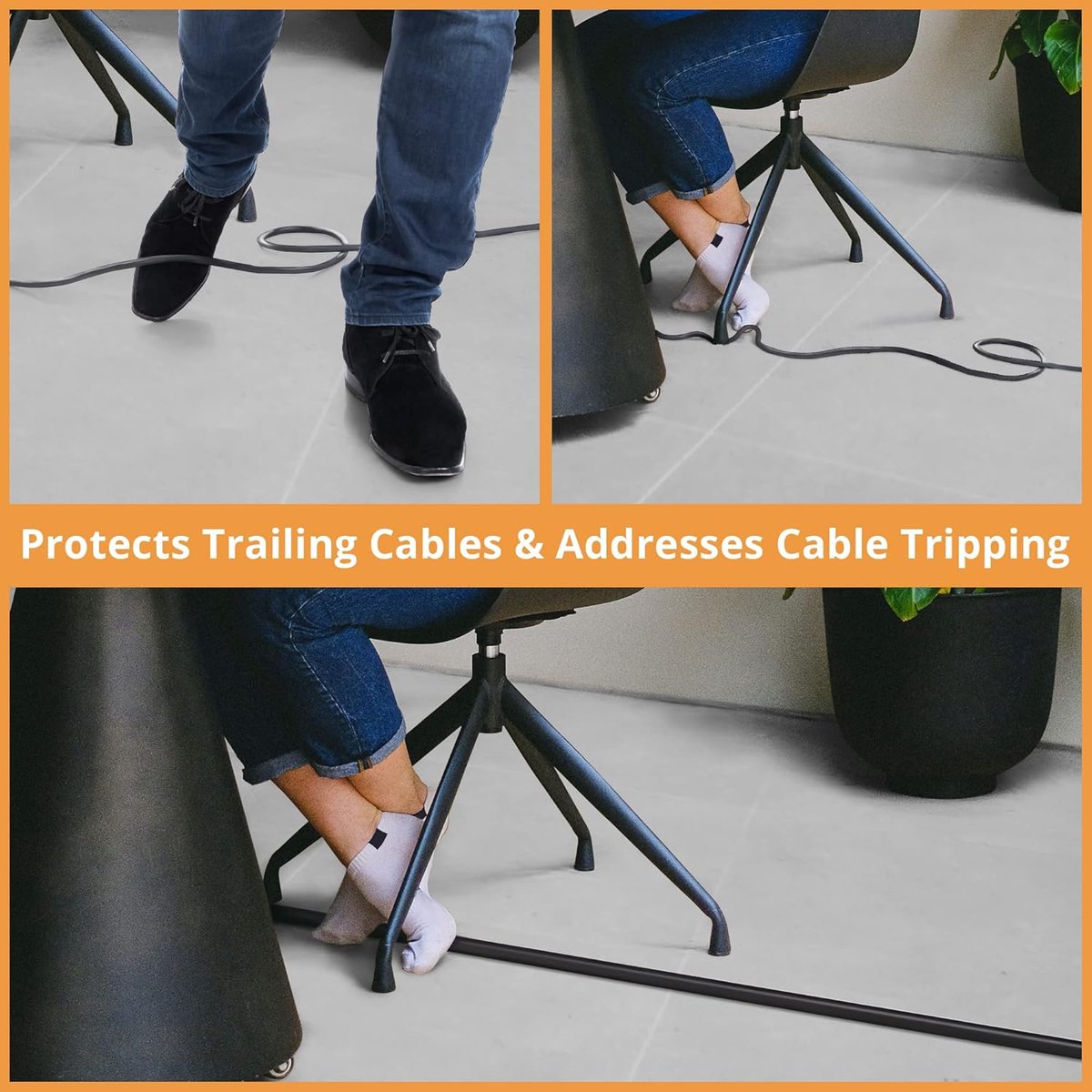 Cable bridge bottom - Self-adhesive cable duct - PVC - Cable duct floor - Concealing cables - Cable protection - Power cables suitable for homes, offices, hotels and warehouses - 100 x 2 x 1 cm - Black