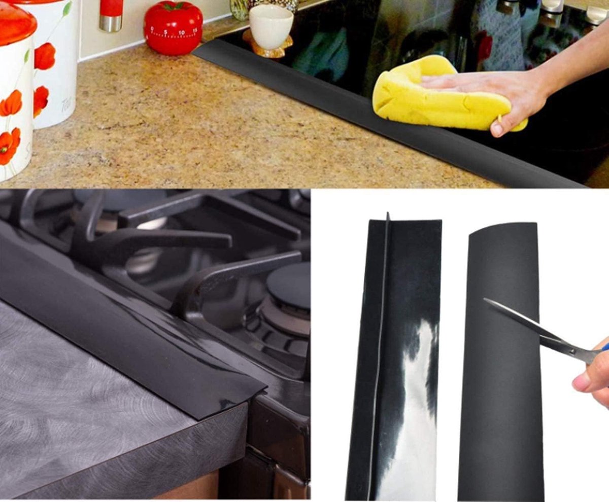 Stove Sealing Strip - 2 Pieces - 63cm - Black - Kitchen Sealing Strip - Gap Fillers in Stoves and Countertops - Sanitary Tape - For Gas Stoves, Hobs and Countertops - Easy to Clean - Heat Resistant - Silicone
