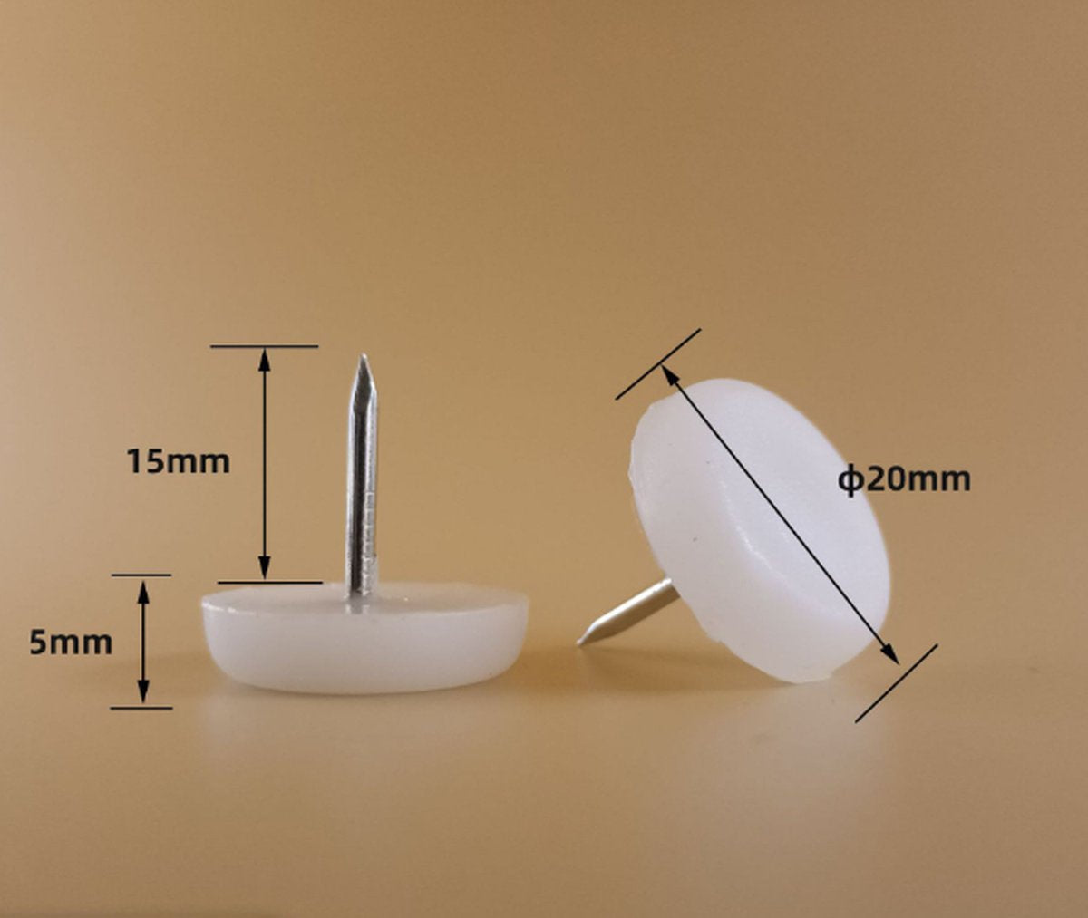 50 pieces - Chair leg protectors - Floor gliders - Floor protector - Chair leg protectors - Furniture gliders - with nail - 20mm - for table chair legs - white - plastic - Round - Floor and furniture protection - Chair parts - Anti-scratch