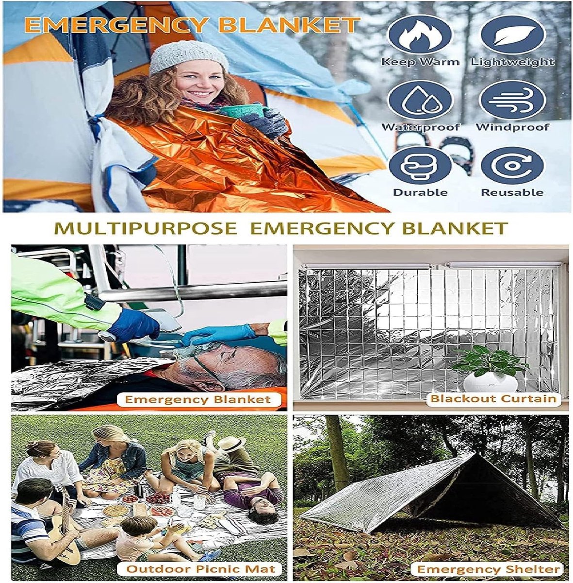 Emergency kit - 2 pieces Foldable water jerry can 5 and 10 liters - 2 pieces Emergency blanket 160x210cm - combination - survival blanket - thermal - Survival Kit - water reservoir for emergency - for outdoor, hiking, camping
