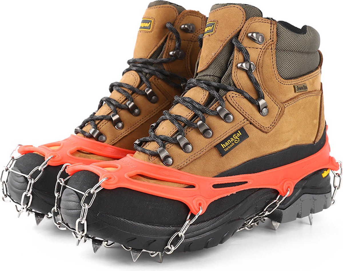 pair - Crampons - Crampons for mountain boots - Non-slip - with 8 steel teeth - Snow chain for shoes - for walking, fishing, climbing and hiking - Size 35-44 - TPE - orange