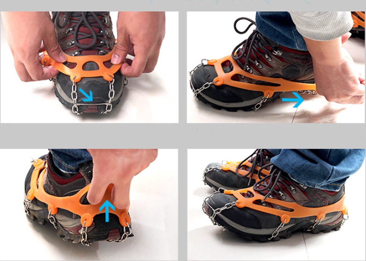 pair - Crampons - Crampons for mountain boots - Non-slip - with 8 steel teeth - Snow chain for shoes - for walking, fishing, climbing and hiking - Size 35-44 - TPE - orange