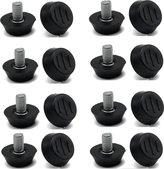 16 pieces Adjustable Furniture Feet - Leveling Pad Base Leg - Table Leg Chair - Adjustable Floor Protection - M6 x 10 x 20 mm - Leveling Leg - Furniture Coaster - Black / Silver - Plastic - Stainless Steel - Leveling Feet - Felt Pads - Floor Protectors -