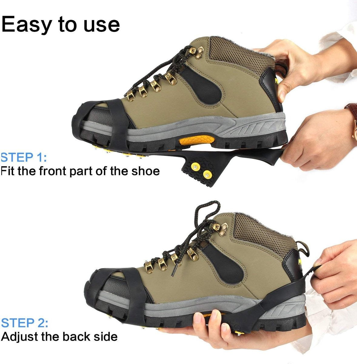 Snow grips over shoes/boots 10 studs Ice Traction Universal Slip on Stretch Fit Snow and Ice, Snow Cleats Crampons Ice Spikes Snow Grips for Winter - L (40-43)