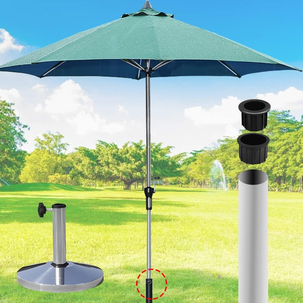 Set of 3 - Parasol base adapter inserts - Reduction rings - 48/38/32 mm center column - Replacement parts for parasol bases - Mounting for outdoor parasol pole