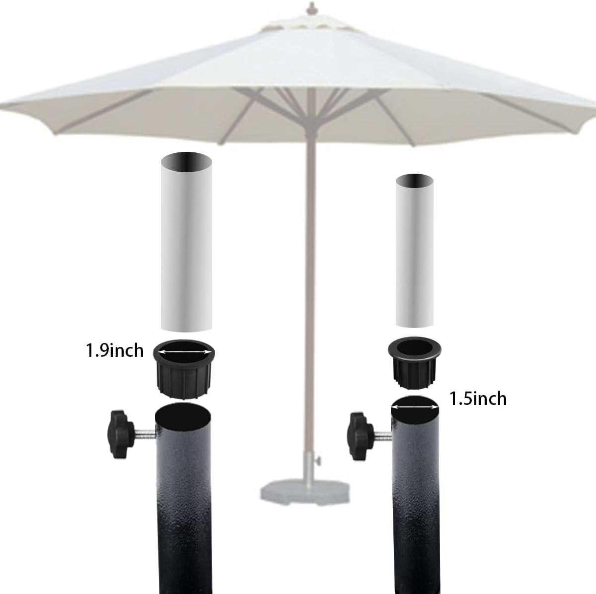 Set of 3 - Parasol base adapter inserts - Reduction rings - 48/38/32 mm center column - Replacement parts for parasol bases - Mounting for outdoor parasol pole