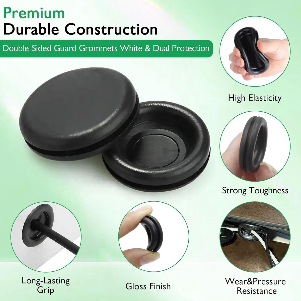 Rubber Grommet - Pack of 200 - Black - 7mm/9mm/12mm/16mm/20mm/22mm/25mm - Closed Rubber Grommet - For Wire, Electrical Installation, Cable Protection - Round Rubber Stopper