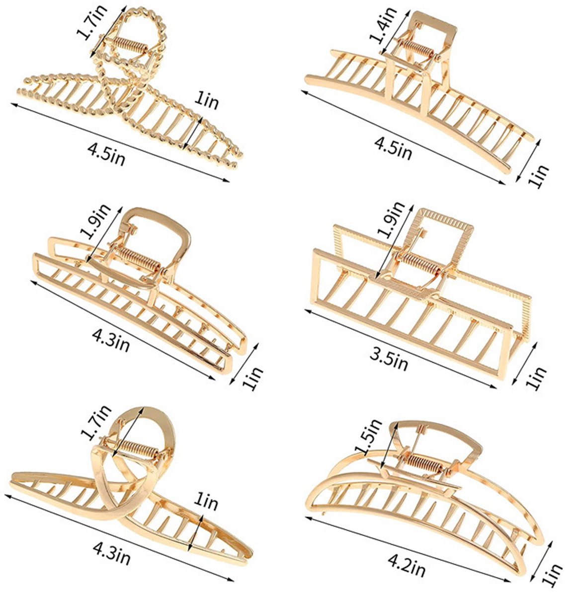 Hair Clips - 5 Pieces - Women - Hair Accessories - Hair Clip - Gold - Hairpins - Clips - Metal - Butterfly, Square and Curved - Hair Claw