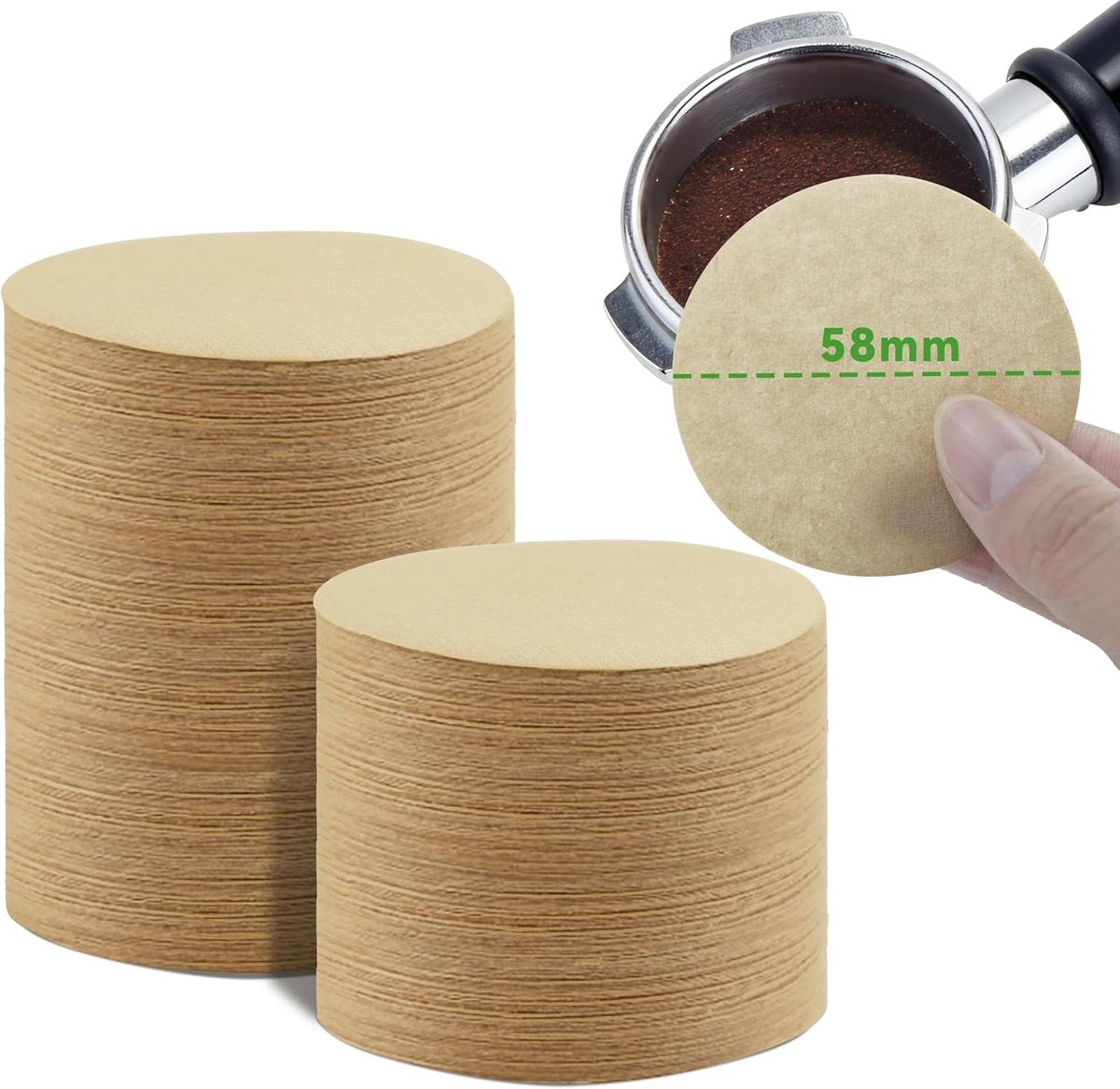 Coffee Filter Paper - 400 Pieces - Coffee Filters - Paper - Wood Fiber - Filters - Round - Replacement Micropaper Filters - Barista Tools - For Coffee and Espresso Machines - 58mm - Khaki