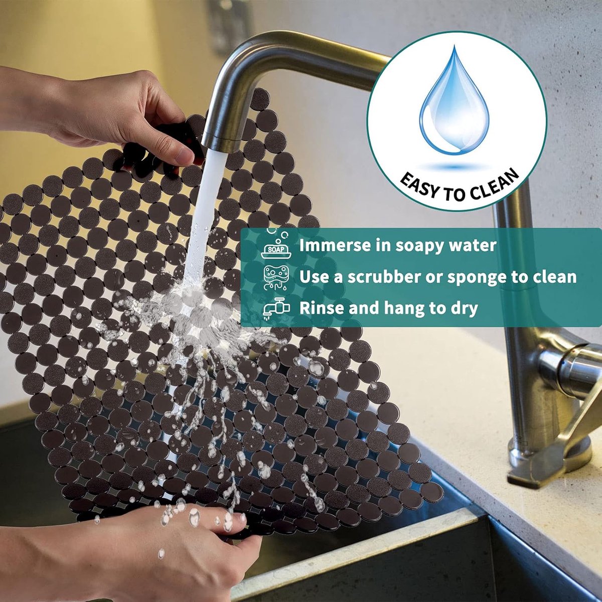 Sink mat - 2 pieces - 30x40cm - Sink insert - Rectangular - Dot design - Sink protection - Black - PVC - Sink mat - Sink mat - Washbasin mat