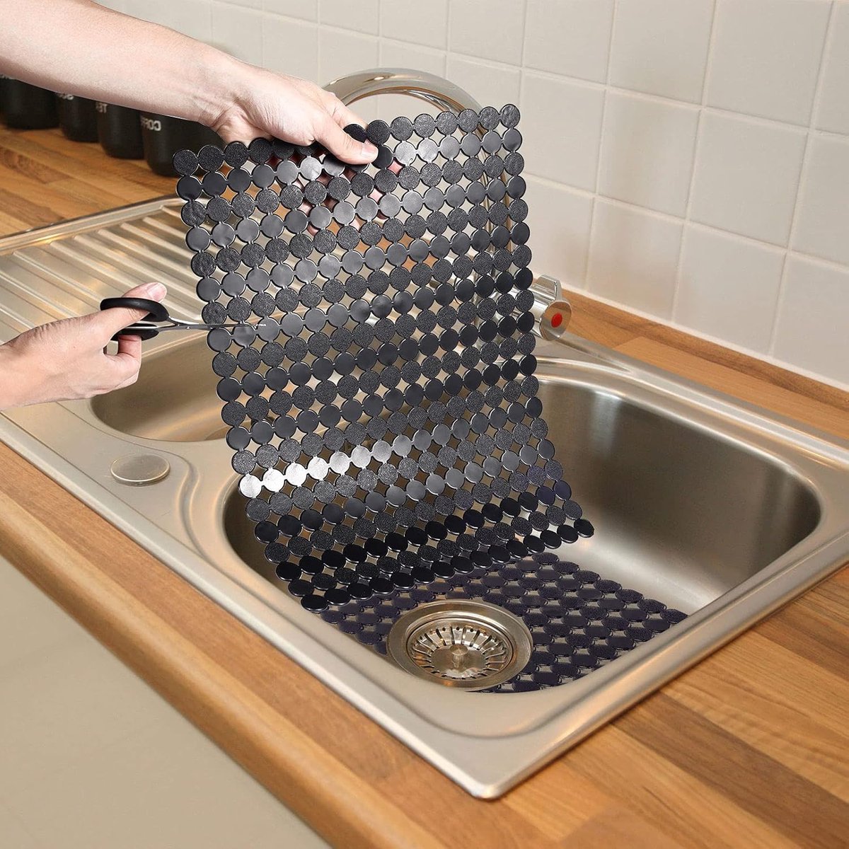 Sink mat - 2 pieces - 30x40cm - Sink insert - Rectangular - Dot design - Sink protection - Black - PVC - Sink mat - Sink mat - Washbasin mat