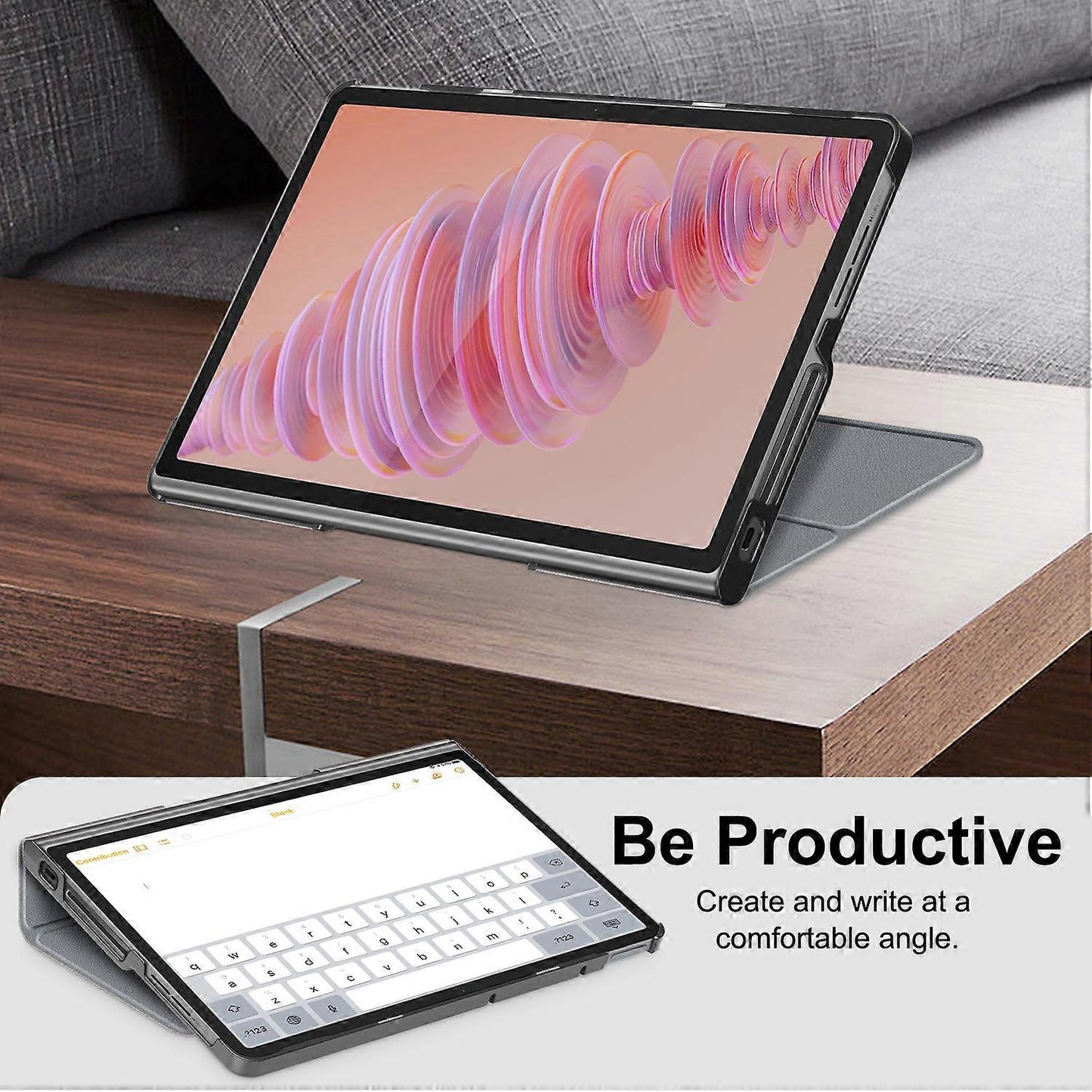 Heat Dissipation Protective Stand for Lenovo Tab Plus 11.5 inch TB351FU Tablet in Leather Grey