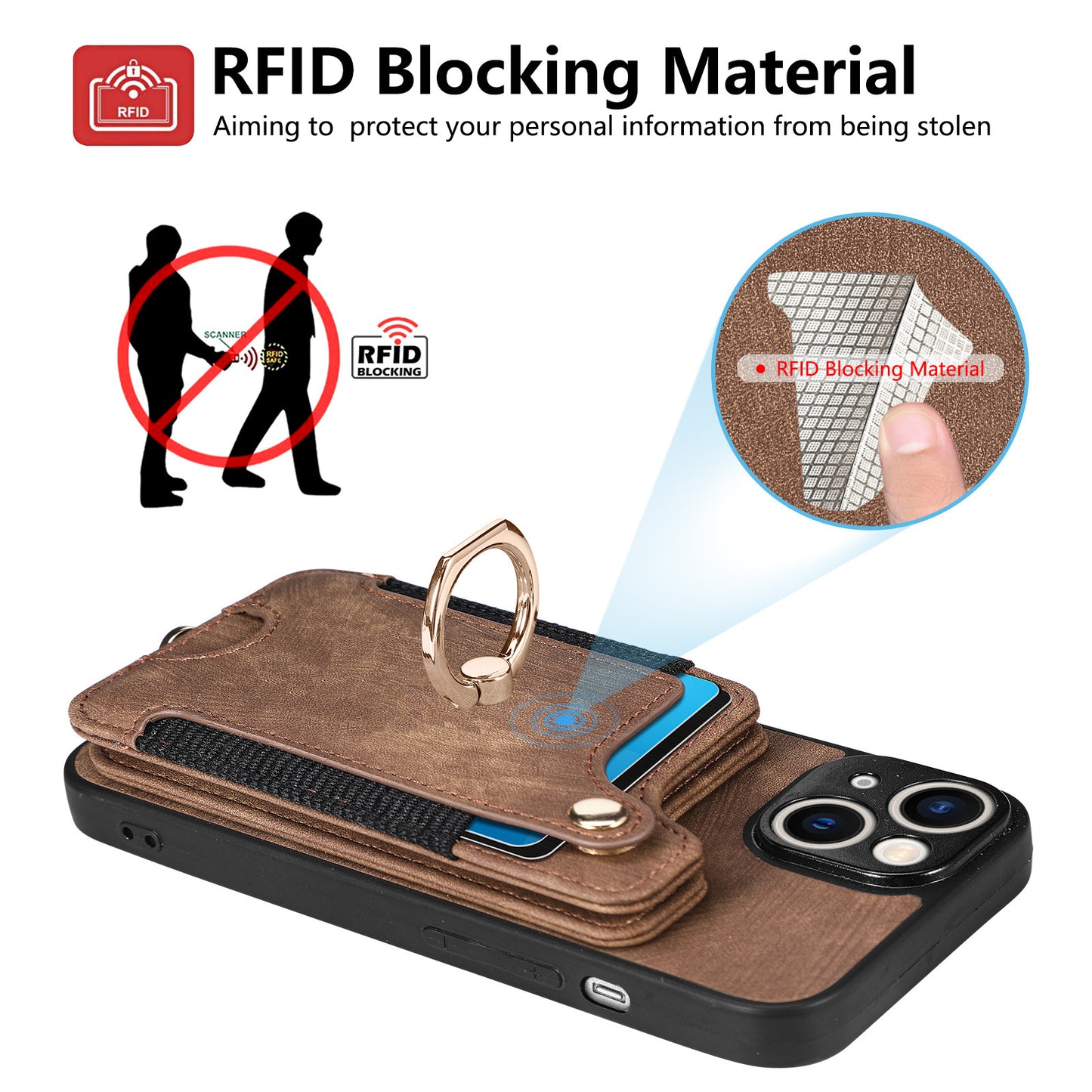 iPhone 11 Compatible Leather Case with RFID Blocking Multi-Functional Card Holder Lanyard Anti-Theft Ring Light Purple