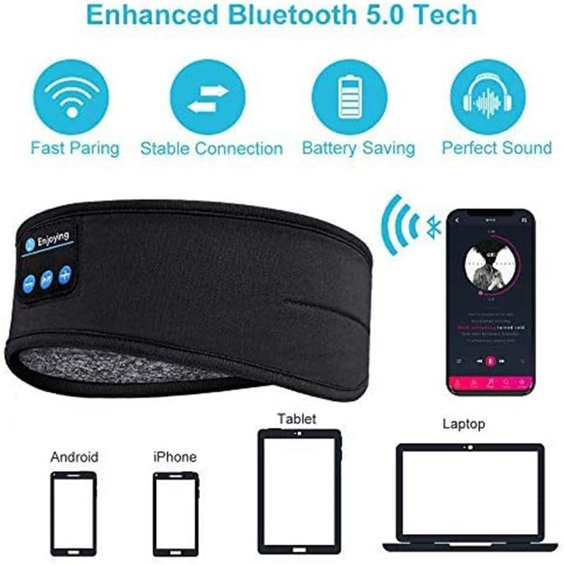 Wireless Headband Headphones Compatible with All Devices for Running Sleeping Music Black