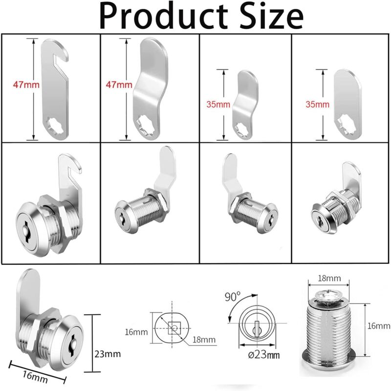 Security Mailbox Lock 16mm Cylinder Cabinet Cupboard Toolbox File Cabinet Compatible with 5 Lock Plates 2 Keys