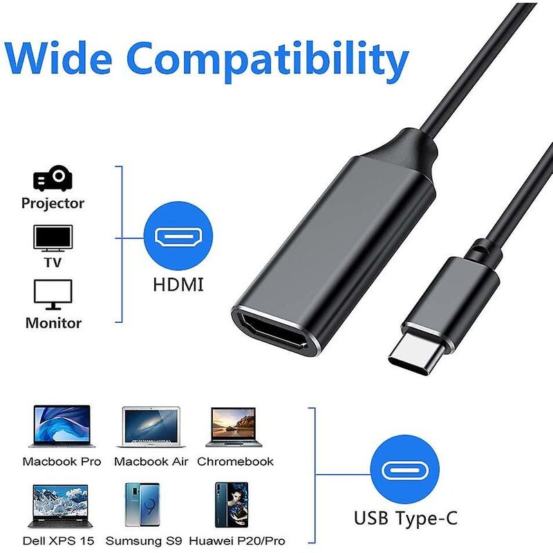 4K HDMI to USB C Adapter with Audio Video Output MacBook iPad Pro Samsung Huawei Compatible with Mate 20 Black