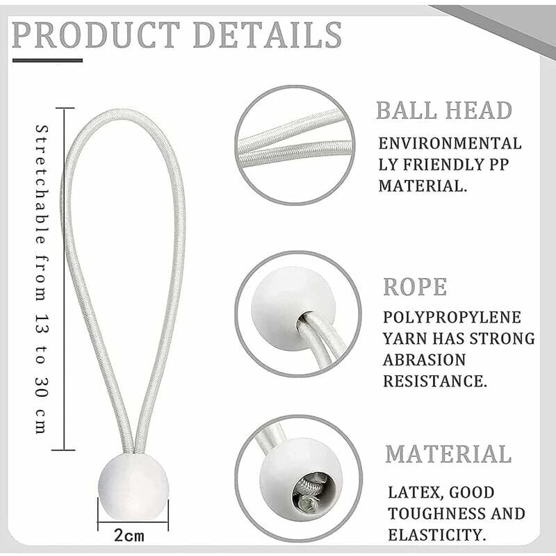 Elastic Rubber Straps with Balls for Marquees Tents Banners Tarpaulins 50 Pack