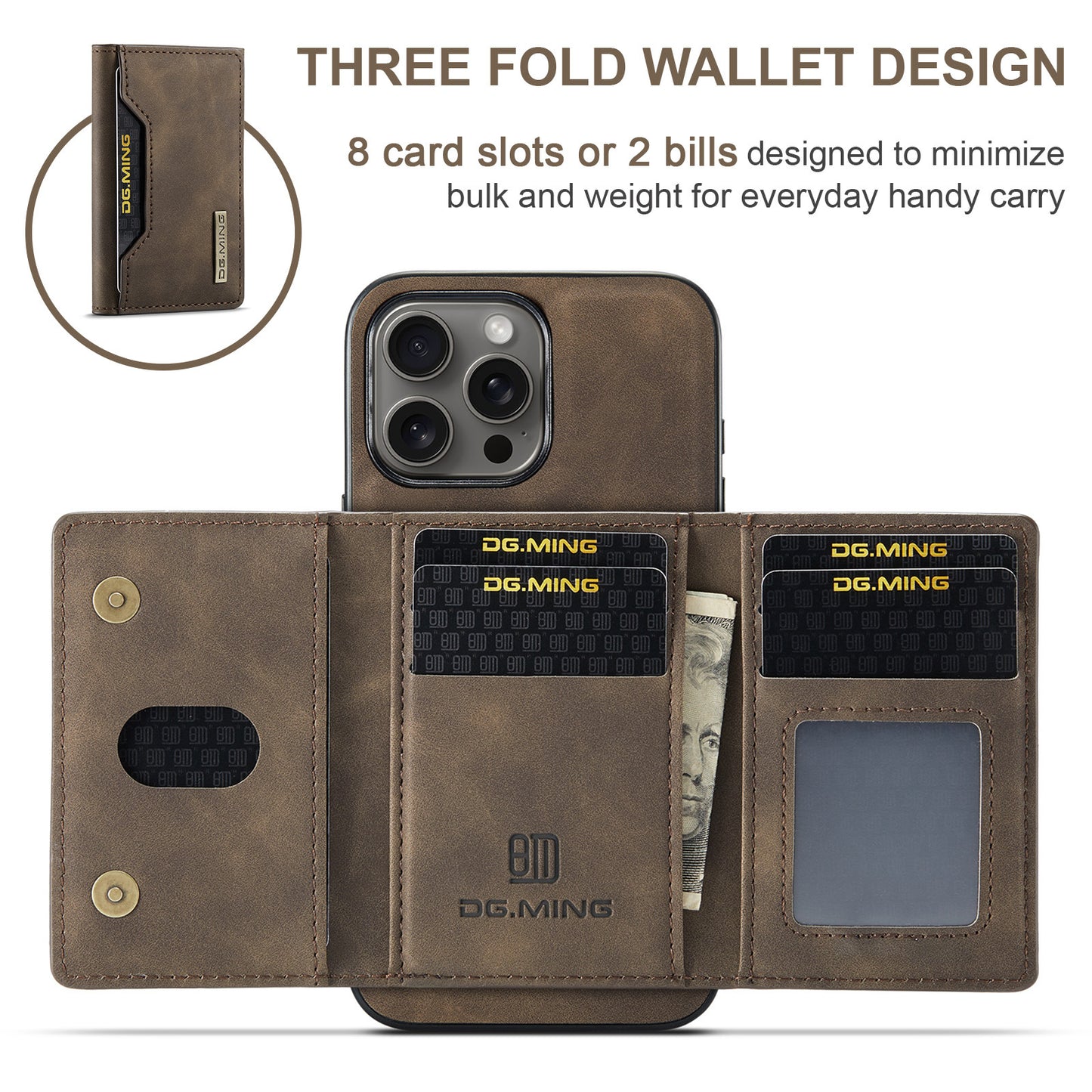 Magnetic iPhone 16 Pro Case with Card Pocket Compatible with iPhone 16 Pro Coffee Color