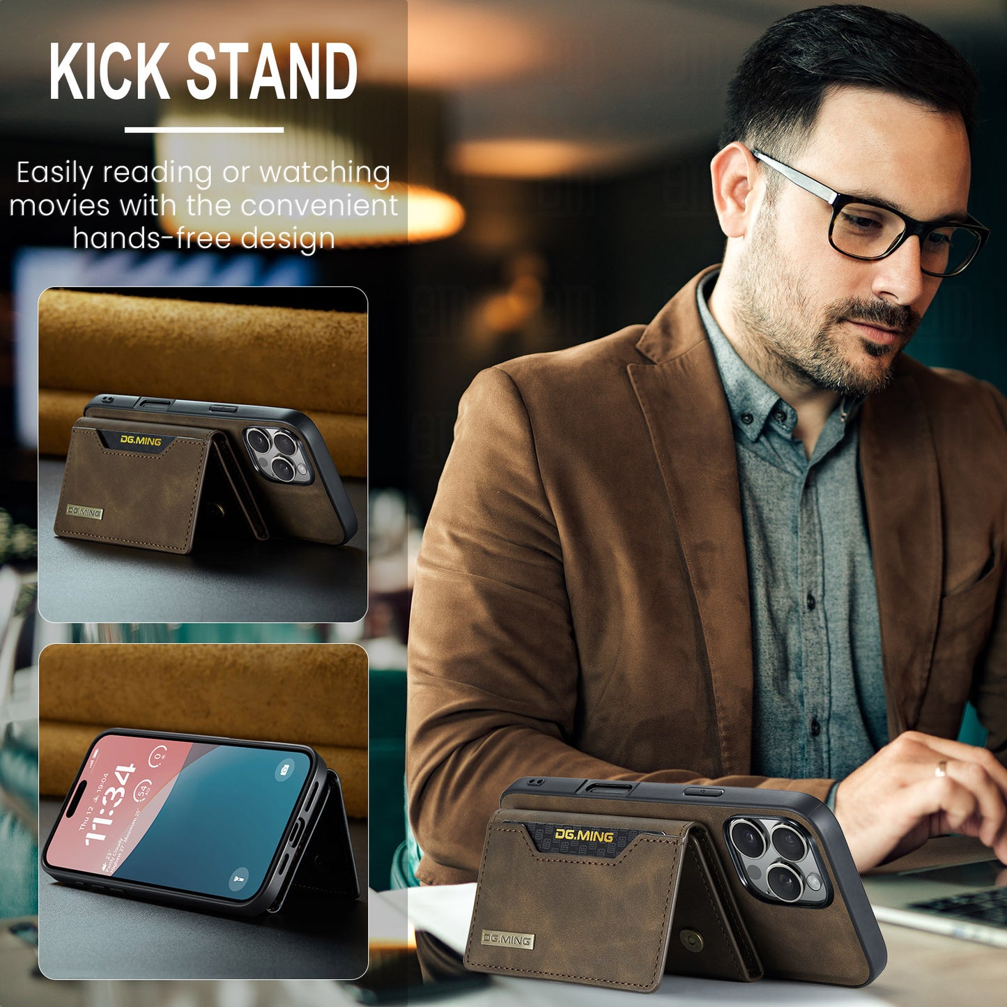 Magnetic iPhone 16 Pro Case with Card Pocket Compatible with iPhone 16 Pro Coffee Color