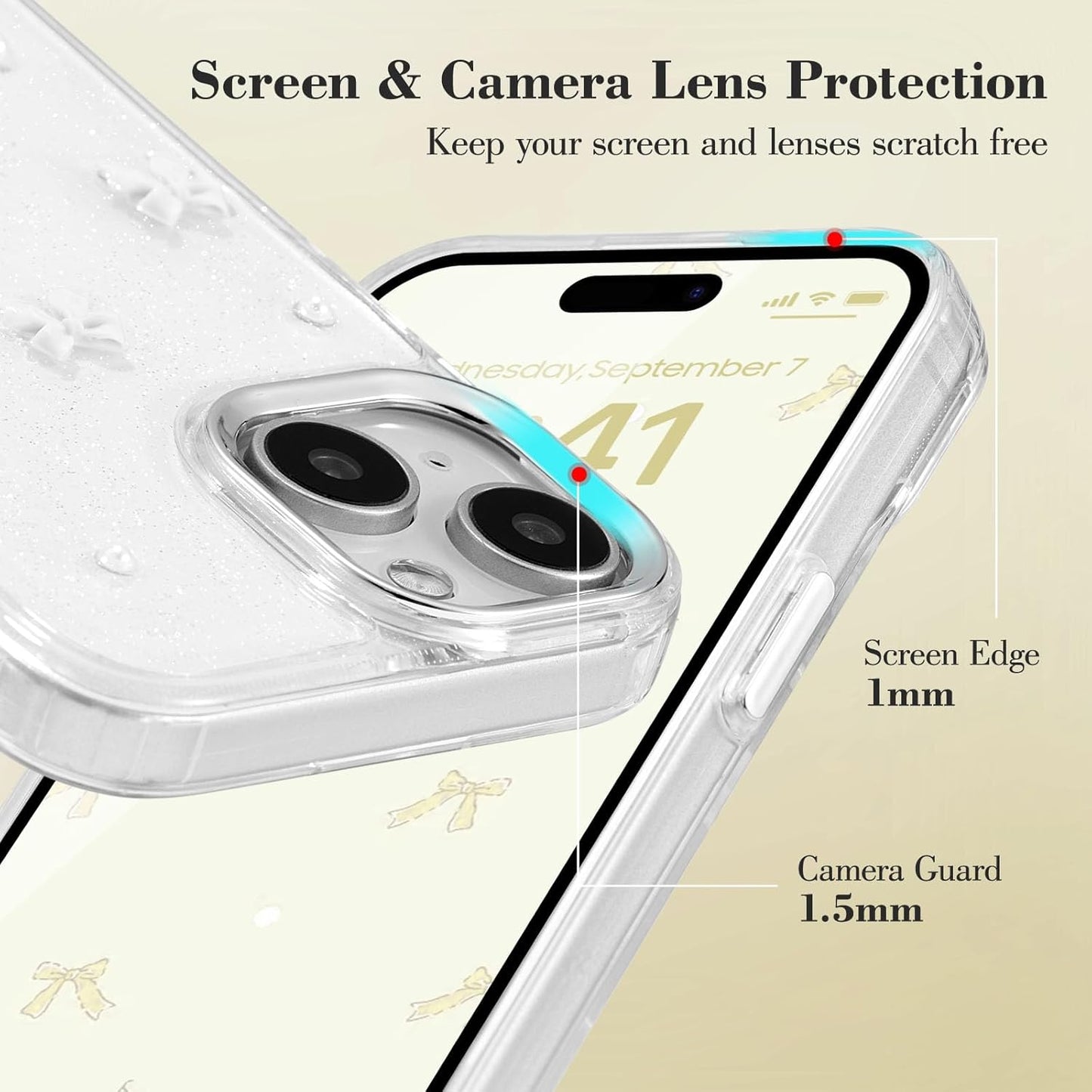 White Transparent Bowknot iPhone 14 Plus Case Cute 3D Thin Soft Durable Mobile Cover