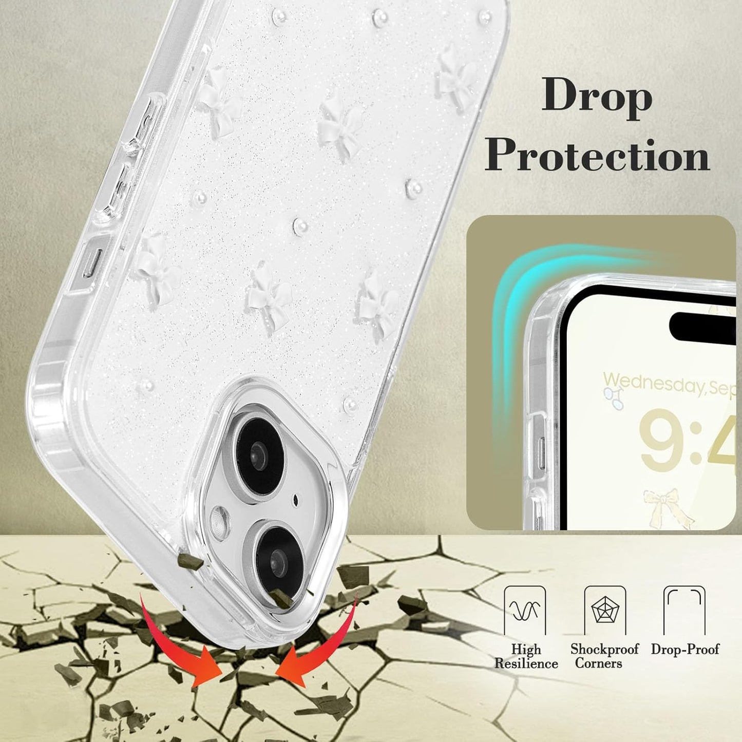 White Transparent Bowknot iPhone 14 Plus Case Cute 3D Thin Soft Durable Mobile Cover
