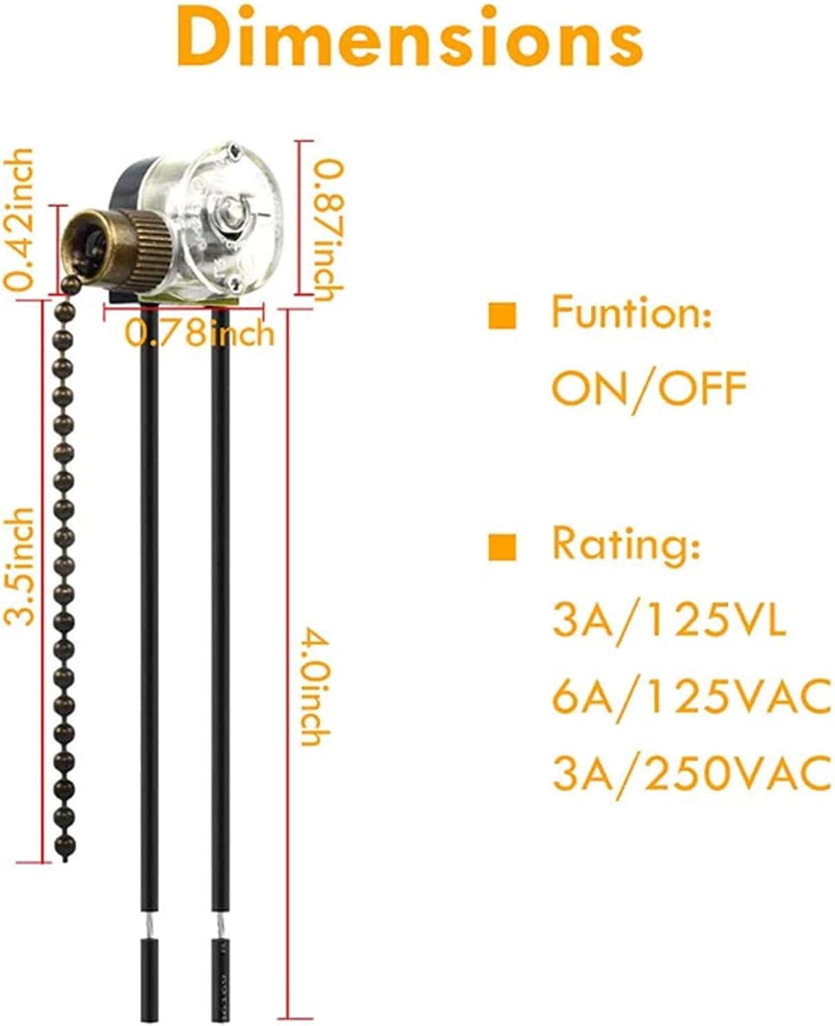 Ceiling Fan Light Switch Zing Ear Pull Chain Switch ZE-109 Fan Light Switch, On-Off Speed with Pull Chain Compatible with Ceiling Light Fans, Lamps and Wall Lights.(Bronze)
