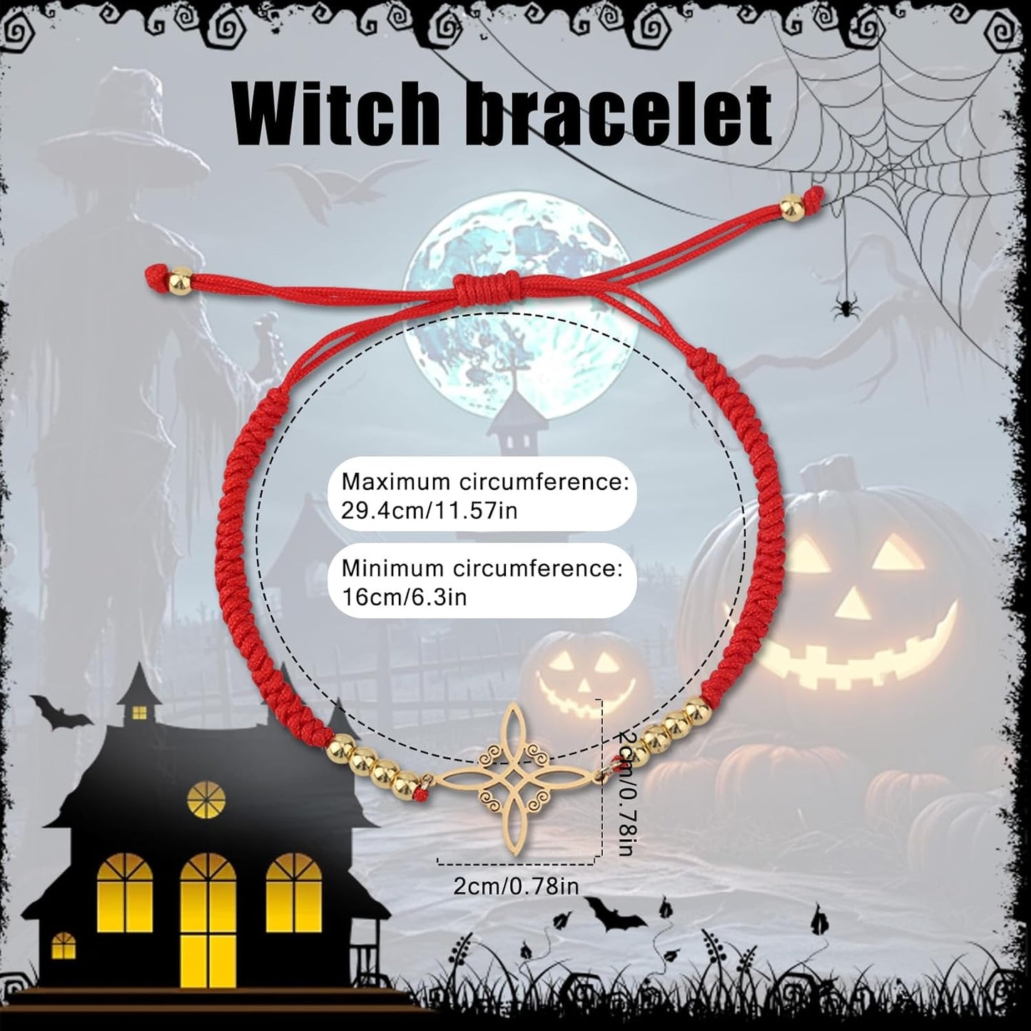 Witches Knot Bracelet, Adjustable Weave Wiccan Bracelet with Stainless Steel Magic Witchcraft Witch's Charm Knot Ideal Jewelry Gift For Woman & Man