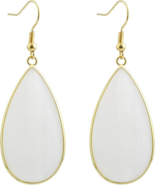 Natural Stone Ear Hook Women Earrings - Fashion White Shell Long Drop Earrings Hook Up Classic Ins Style Personalized Jewelry for Mother's Day Elegant Gift