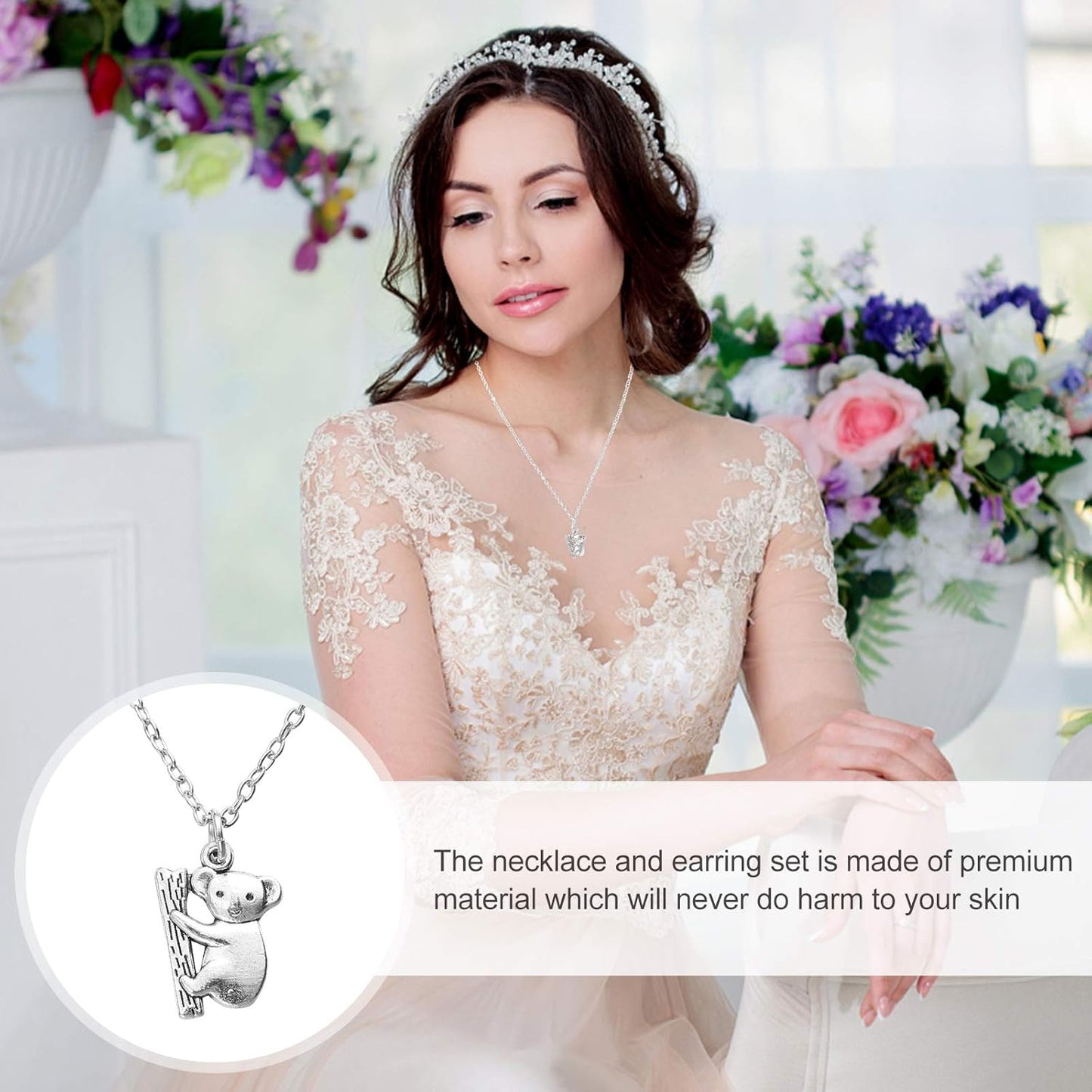 1 Set Koala Necklace Stainless Steel Charm Necklace Womens Silver Earrings Post Earrings for Women Koala Womens Earrings J Necklace for Women Australia Alloy