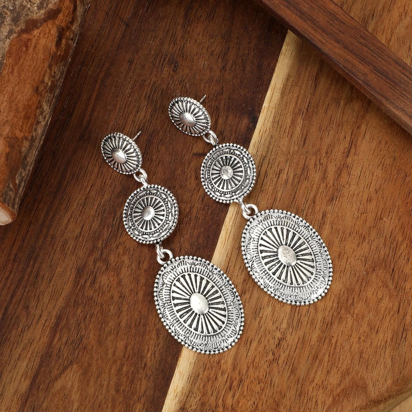 Western Country Earrings, Silver Elegant Jewelry for Women Vintage Concho Drop Dangle Earrings Trendy Cowgirl Country Concert Outfits Jewelry for Women