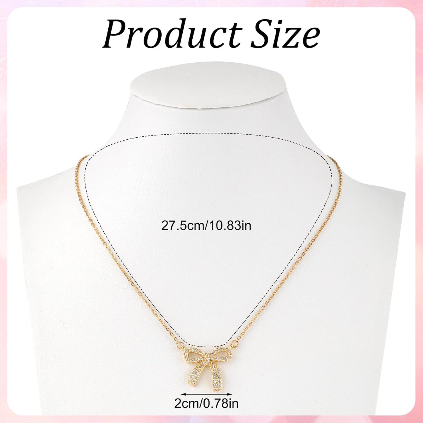 Bow Necklace, Dainty Ribbon Bowknot Chain Necklace Cute Fashion Bowtie Pendant for Choker Gold Bow Jewelry Gift for Women Wedding Prom Daily Wear