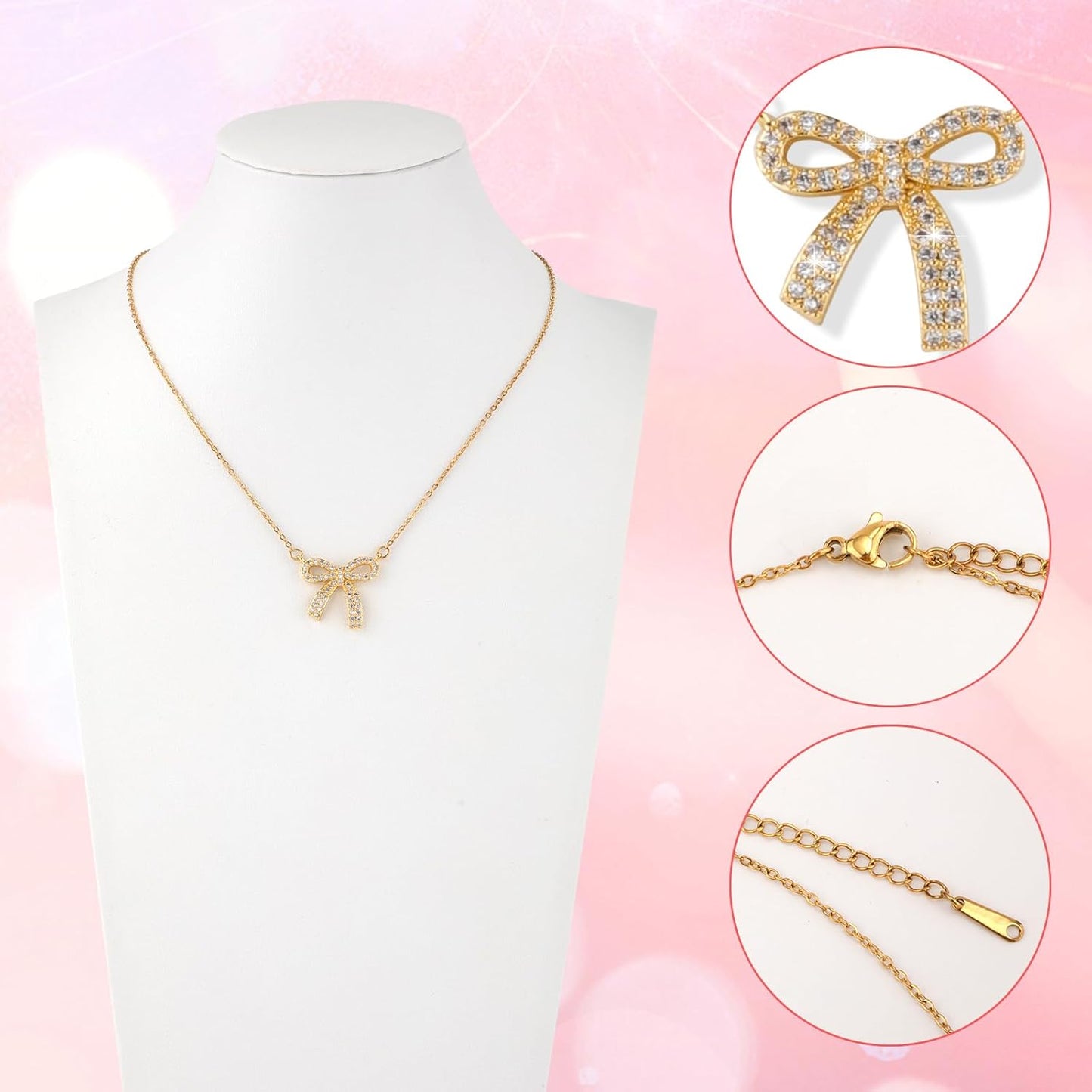 Bow Necklace, Dainty Ribbon Bowknot Chain Necklace Cute Fashion Bowtie Pendant for Choker Gold Bow Jewelry Gift for Women Wedding Prom Daily Wear