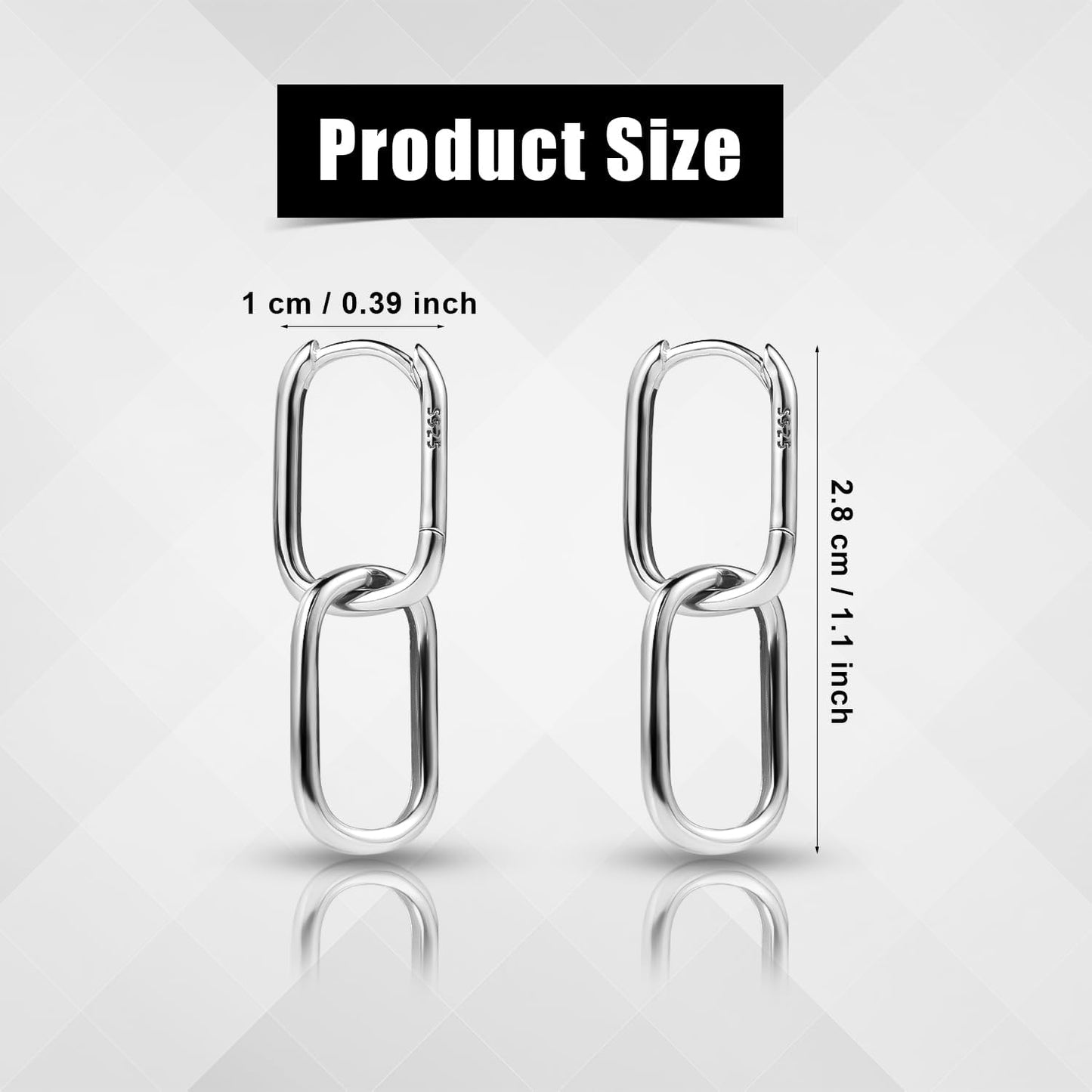 S925 Sterling Silver Link Chain Hoop Earrings, Small Oval Geometric Circle Minimalist U-Shaped Drop Earrings Convertible Paperclip Link Dangle Fashion Jewelry for Women(Silver)