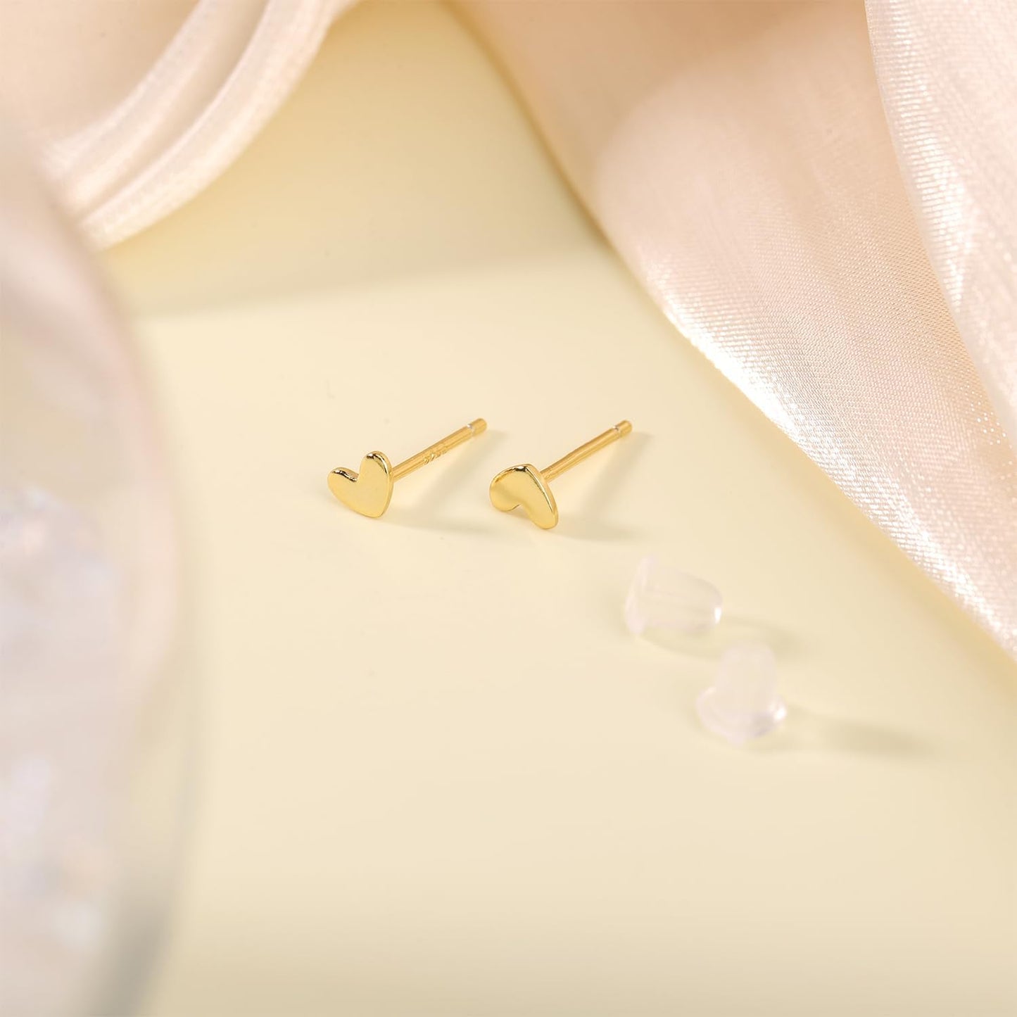 Mini Heart Earrings Studs, Small Dainty Heart S925 Silver Gold Earrings Skin-Friendly Tiny Cartilage Tragus Earrings for Women