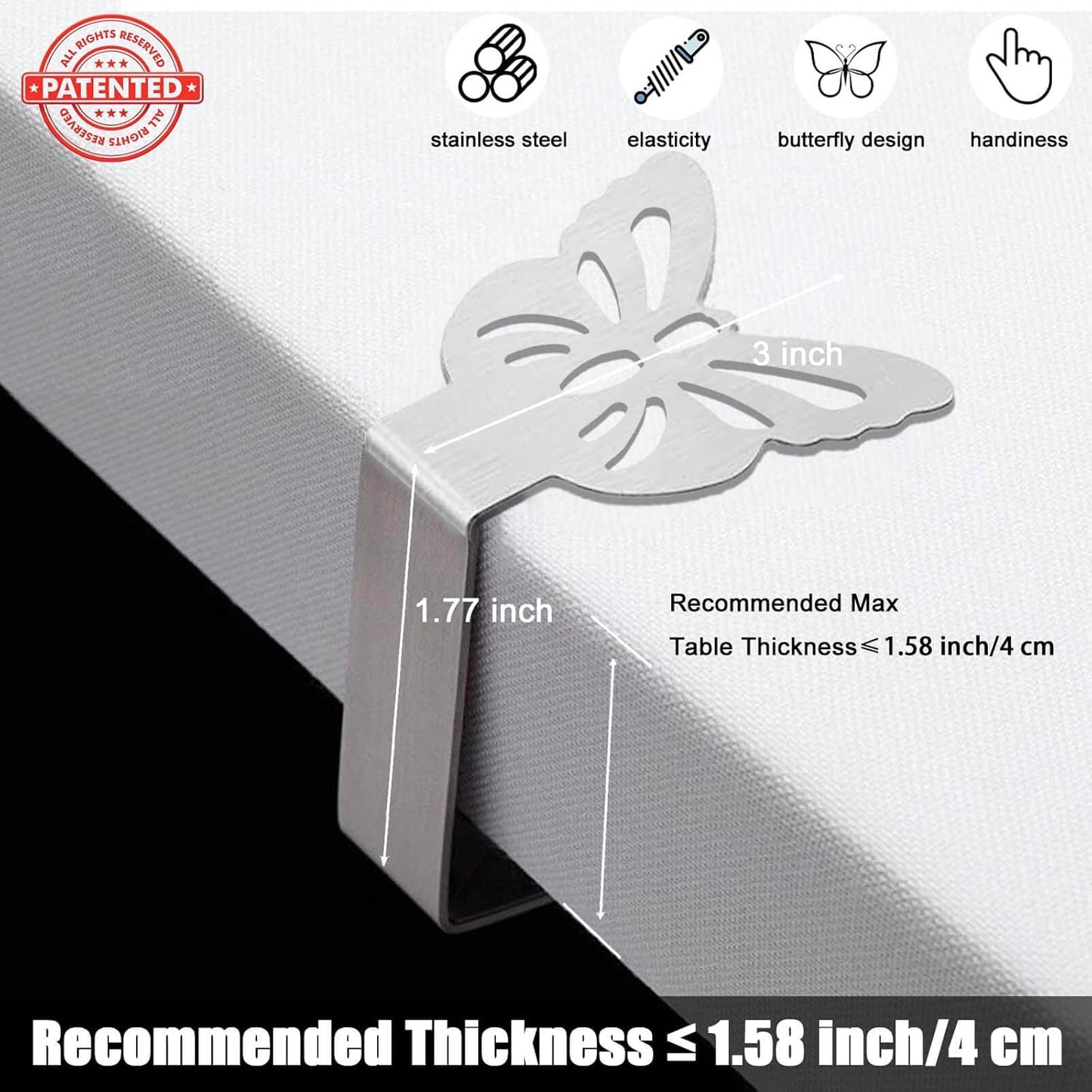 Tablecloth Clips for Outdoor Thick Tables 10 Pack, Butterfly Picnic Table Cloth Holder Clip Indoor, Heavy Duty Stainless Steel Cover Clamp for Party Wedding Home Restaurant Camping Accessories