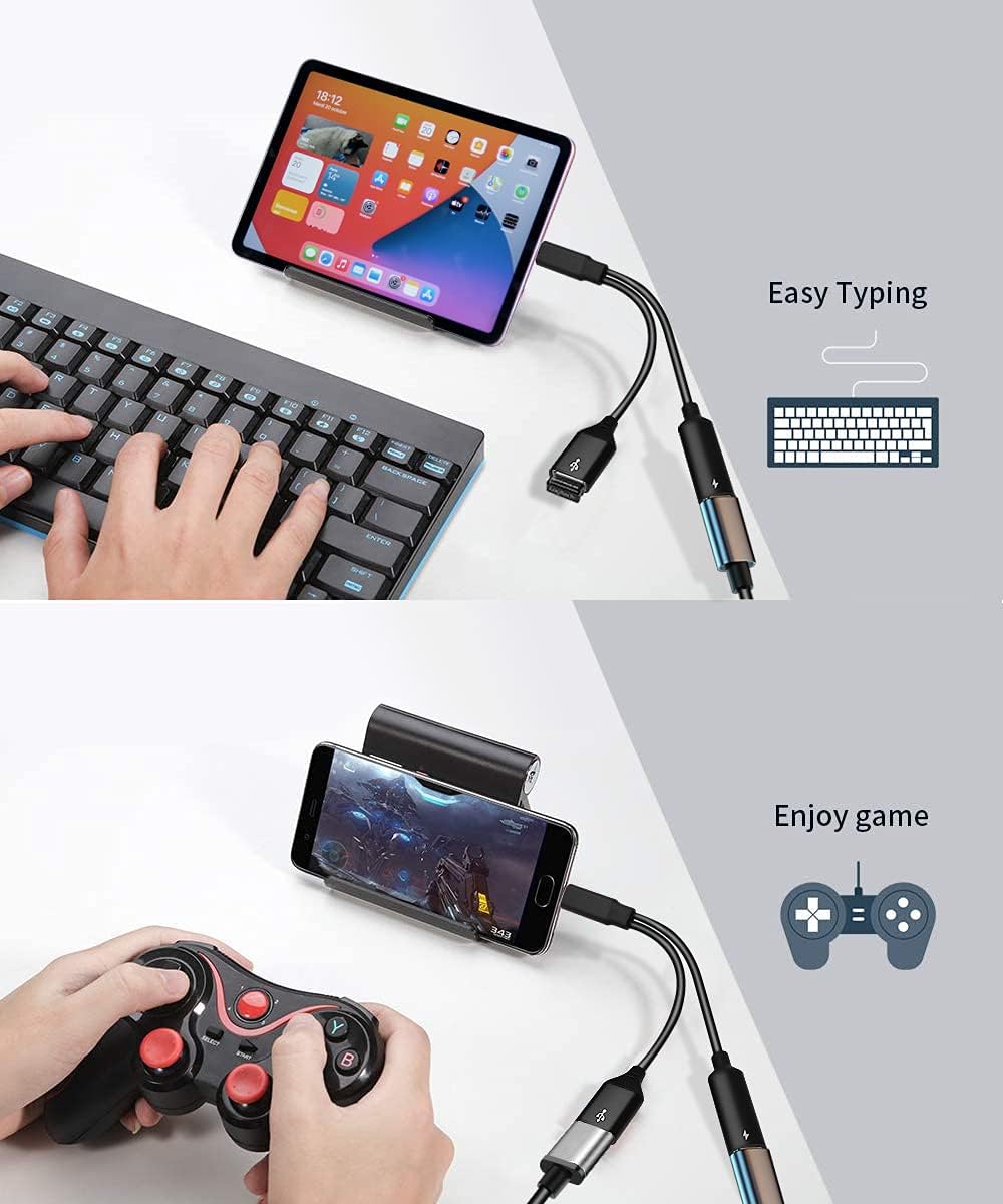 USB C OTG Adapter, 2 in 1 USB C Male to USB Female with 60W PD Charging Port Adapter Compatible with Galaxy S23 S22 Note 20, LG V40 V30, Google Pixel 6 XL,Google Chromecast with Google TV (Black)