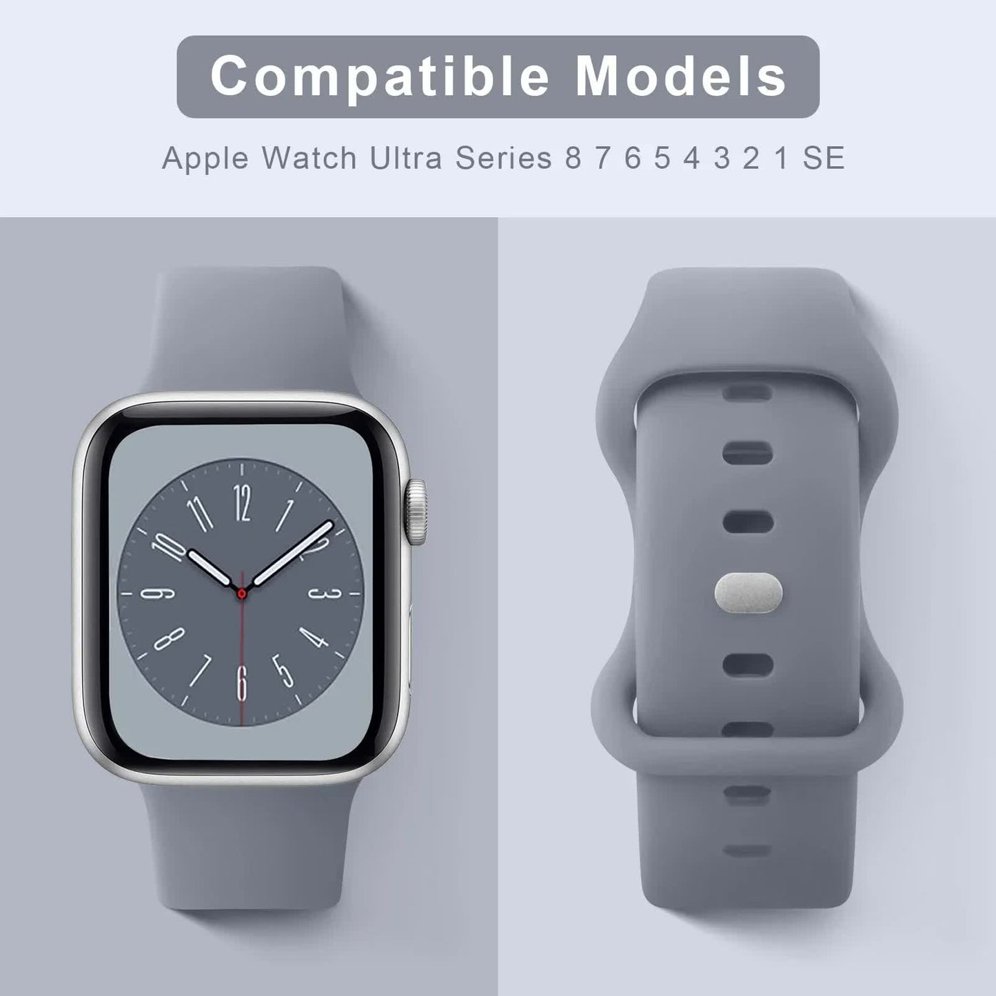 Soft Silicone Band for Compatible with Apple Watch Series 8 7 6 5 4 3 SE and Ultra, Apple, Smoky Purple, 38mm 40mm 41mm 42mm 44mm 45mm 49mm