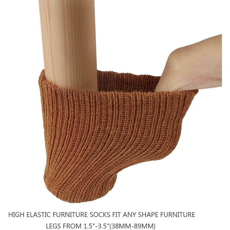 Non-Slip Knitted Furniture Socks for Chair Legs, 24 Pairs Brown, Prevents Scratches Reduces Noise, Easy to Move