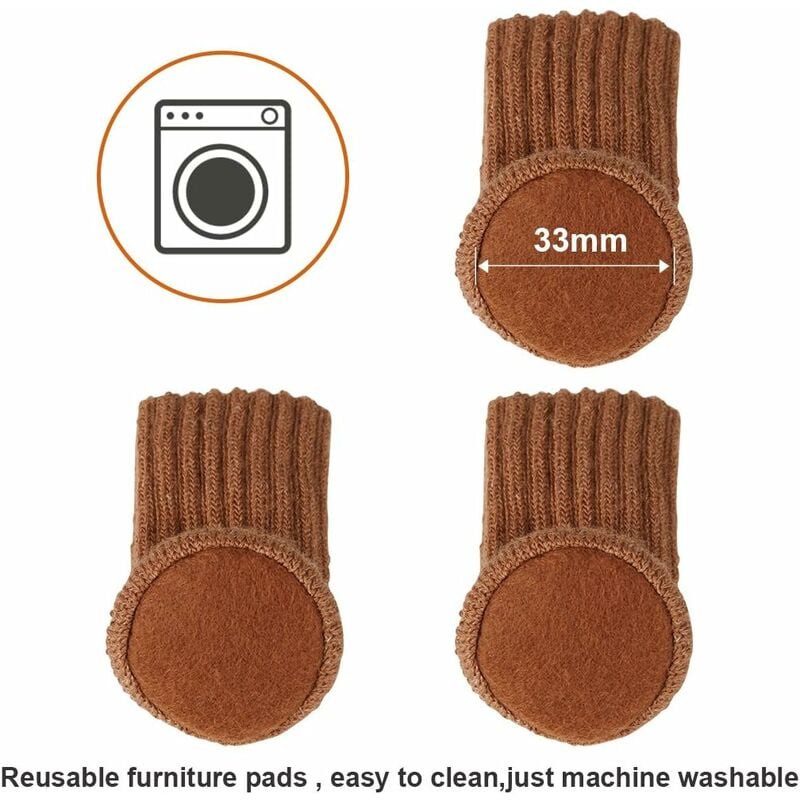 Non-Slip Knitted Furniture Socks for Chair Legs, 24 Pairs Brown, Prevents Scratches Reduces Noise, Easy to Move