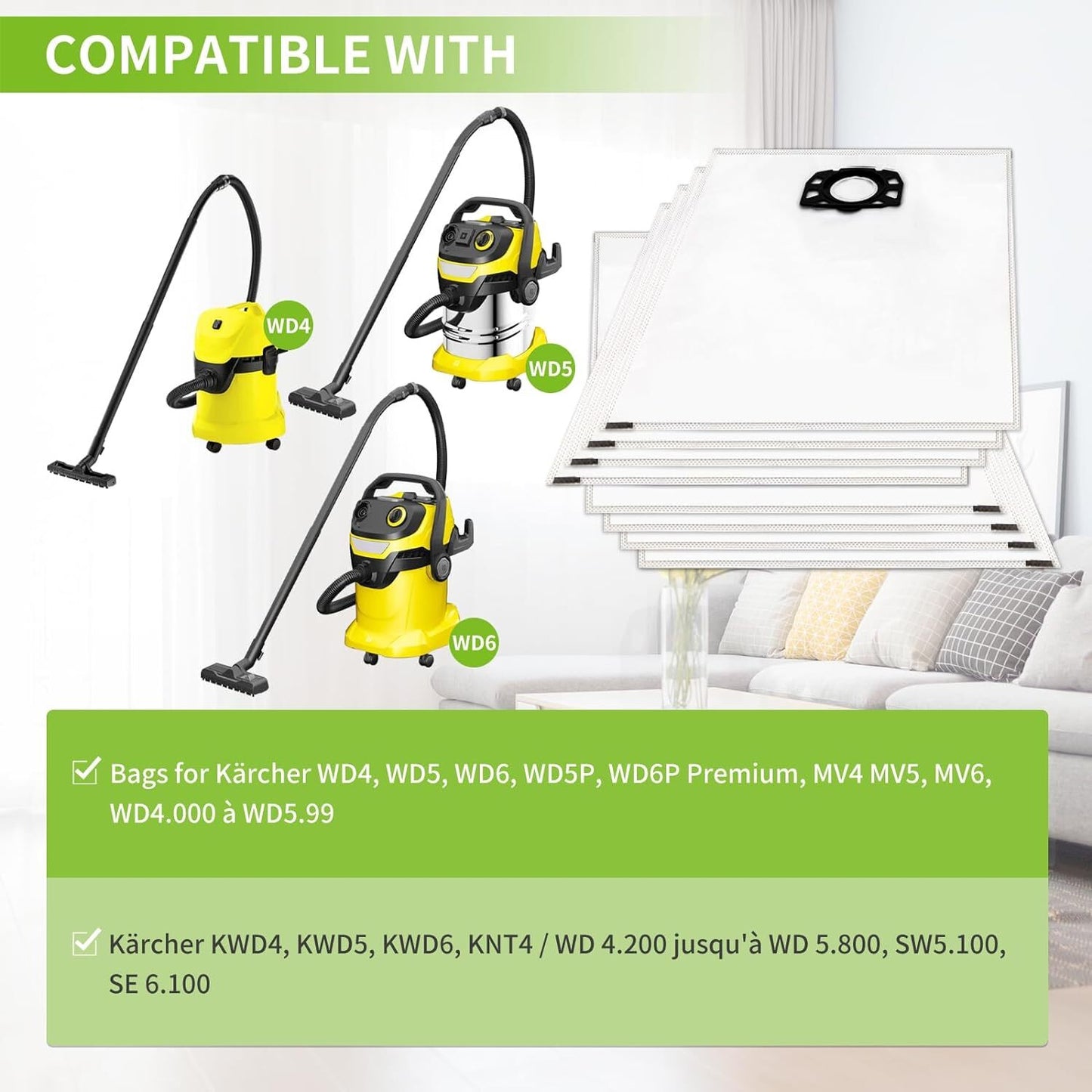 10 pcs vacuum cleaner bags for Karcher vacuum cleaner wd4 wd5 wd6 mv4 mv5 mv6