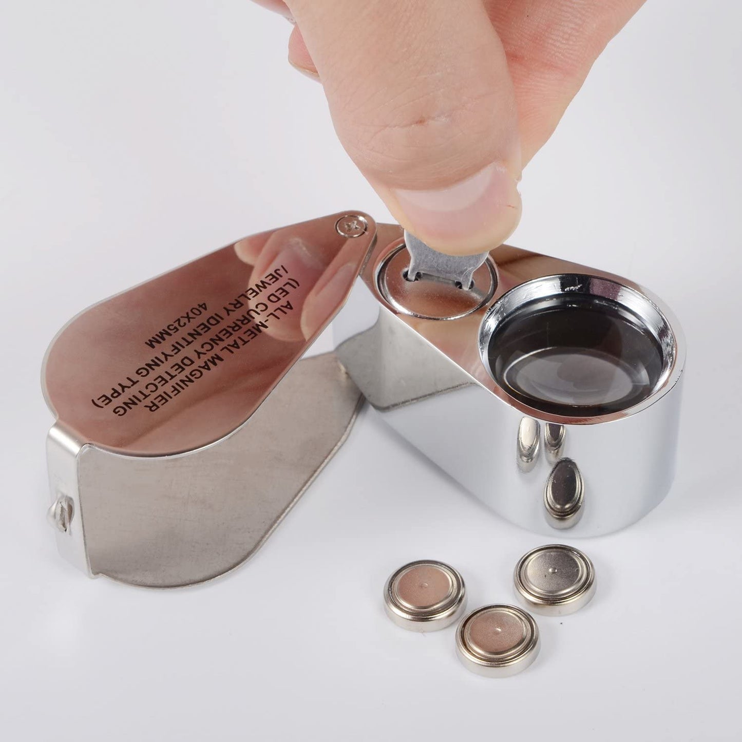 Jewelers Loupe 40X Magnification Metal Foldable Loupe with LED & UV Light