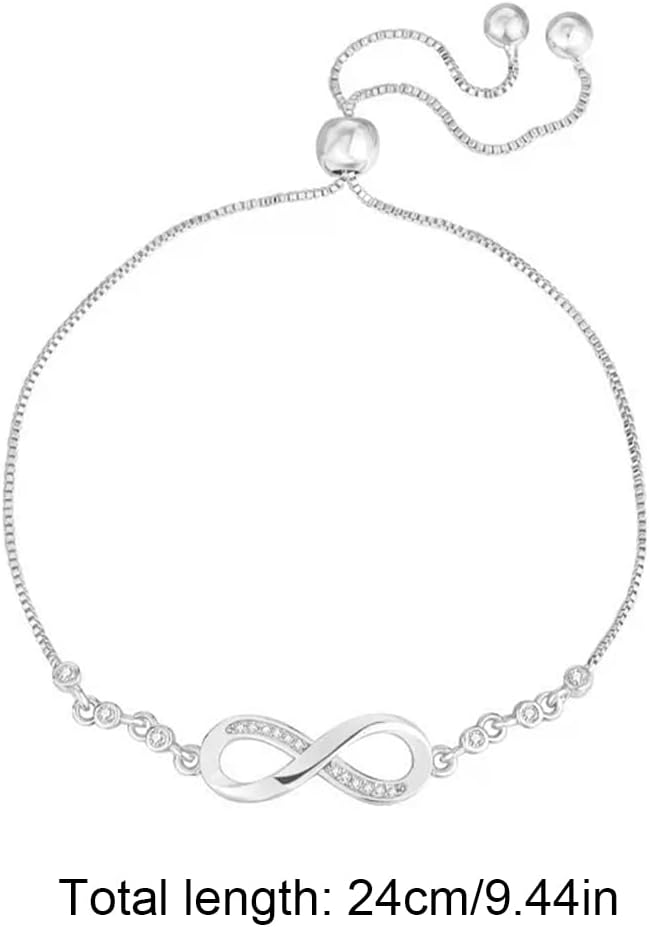 925 Sterling Silver Infinity Love Heart Bracelet with Cubic Zirconia Adjustable for Women