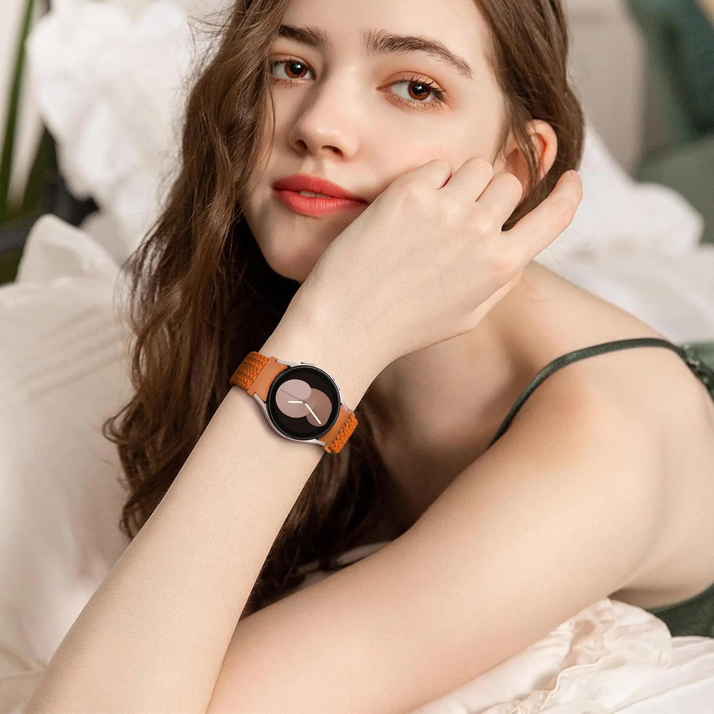 Compatible with Samsung Galaxy Watch 6 5 Pro 4 Classic Magnetic Braided Bracelet 40mm 44mm 45mm 47mm 43mm No Gap Milk Tea Color