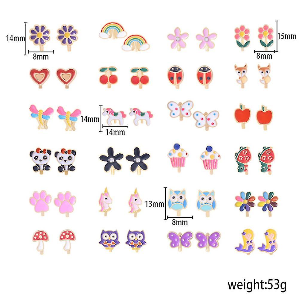 24 Pairs Girls Clip-on Earrings Children Cute Flower Metal Earring Princess Dress Up