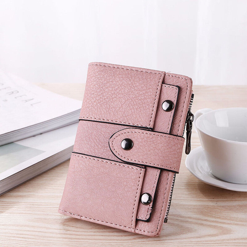 The New Trendy Foldable Small Wallet Women Leather Card Holder Wallet Pink