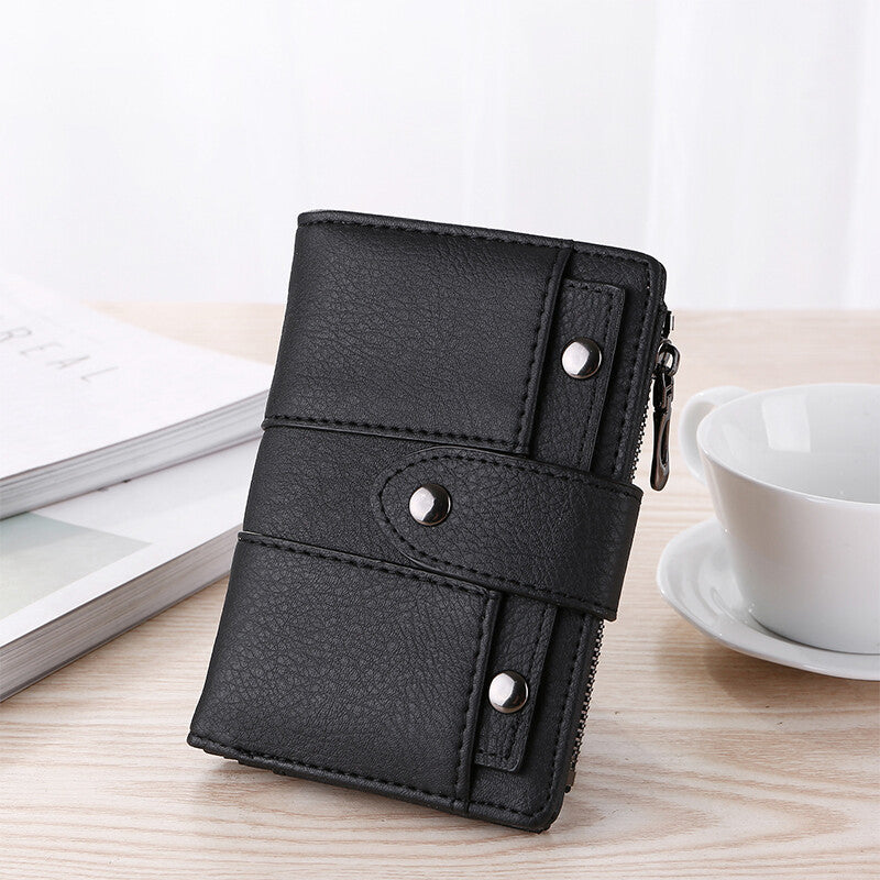 Foldable Leather Wallet for Women Small Card Holder Black