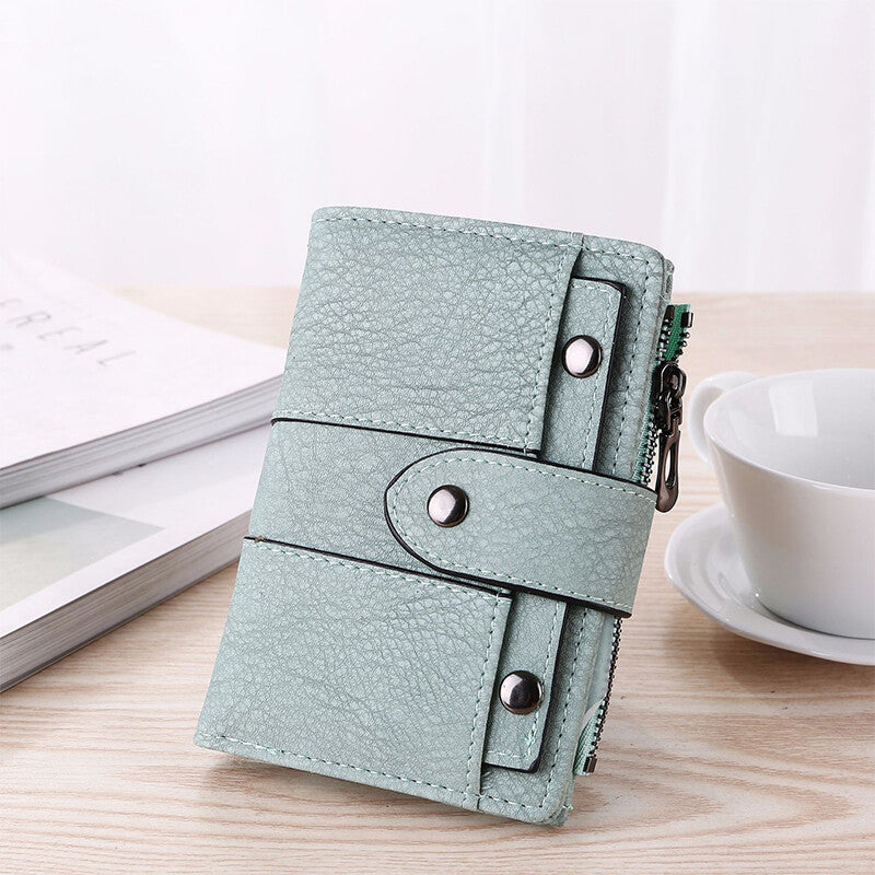 Trendy Foldable Leather Card Holder Wallet Light Green for Women